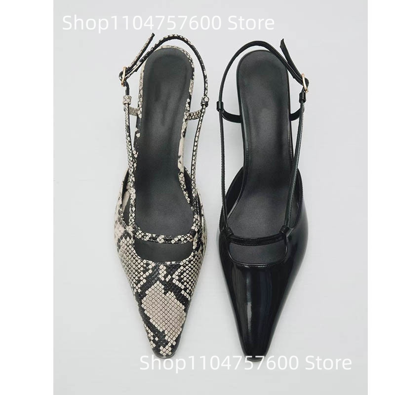 Leather Classic Strap - Dames Slingback Puntschoen Lage dunne hakken
