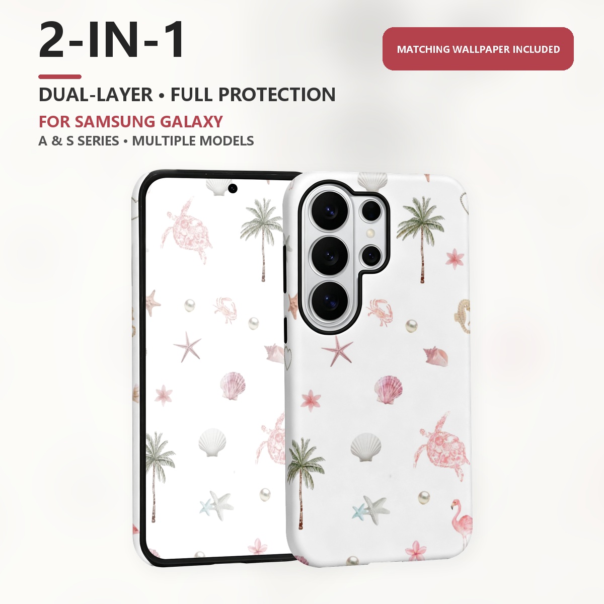 Samsung Galaxy S24 - Roze Flamingo Schildpad 2-in-1 Dubbellaagse Telefoonhoes
